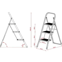 Huishoudladders|Brico Huishoudtrap - Keukentrap 3 Treden - Inklapbaar - Zwart
