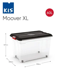 Manden & Boxen|Brico Kis Moover Box Xl Met Wielen Transparant Zwart 60L