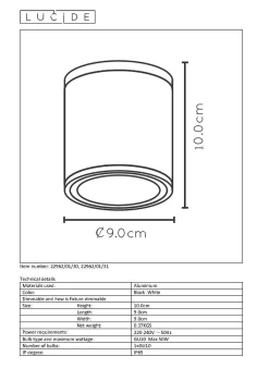 Badkamerverlichting|Brico Lucide Plafondspot Aven Zwart 9Cm Gu10