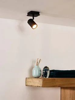 Badkamerverlichting|Brico Lucide Plafondspot Lennert Zwart Gu10 5W