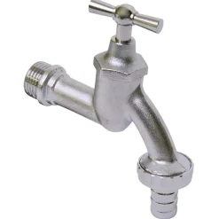 Buitenkranen|Brico Sanivesk Tapkraan Met Krukbediening En Slangwartel Mat Chroom ( Buitendraad X Buitendraad ) 1/2" X 3/4"