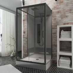 Douchecabines|Brico Schulte Complete Cabine - Schuifdeur - 85X115X215 - Bali - Zwart