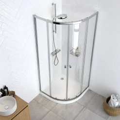 Douchedeuren|Brico Sealskin Hooked Vierdelige Kwartronde Douchecabine Met Schuifdeuren 90X90X200Cm| 6Mm Helder Veiligheidsglas Met Antikalklaag Zilver Hoogglans