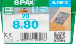 Brico Spax Schroef 'Hi.Force' Rvs 8X80Mm 20 Stuks- Schroeven