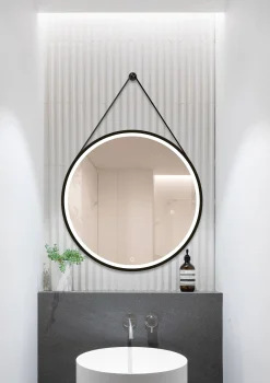 Spiegels|Brico Spiegel Barber Rond Met Verlichting Touch Sensor En Spiegelverwarming Zwart O75Cm