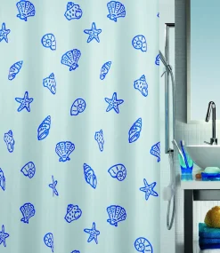 Douchegordijnen|Brico Spirella Douchegordijn Concha Blauw 180Cm