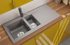 Keukenbladen & Spoelbakken|Brico Spoelbak Einna 1,5 Bak 100X50X20Cm Composiet Betongrijs
