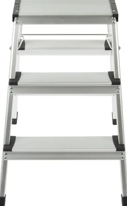 Huishoudladders|Brico Steppy Huishoudtrap Aluminium Dubbel 3 Treden Platform 31X20 Cm