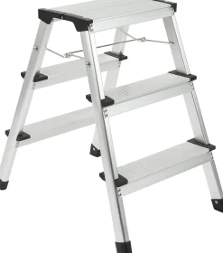 Huishoudladders|Brico Steppy Huishoudtrap Aluminium Dubbel 3 Treden Platform 31X20 Cm