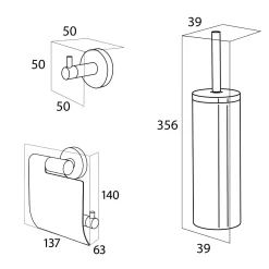 Toiletaccessoires|Brico Tiger Accessoireset Boston - Toiletborstel Met Houder Vrijstaand - Toiletrolhouder - Haak – Zwart