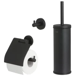 Toiletaccessoires|Brico Tiger Accessoireset Boston - Toiletborstel Met Houder Vrijstaand - Toiletrolhouder - Haak – Zwart