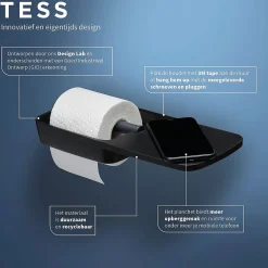 Toiletaccessoires|Brico Tiger Tess Toiletrolhouder Met Planchet Zwart/Antraciet