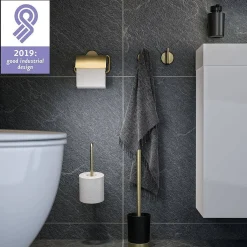 Toiletaccessoires|Brico Tiger Toiletrolhouder Tune Met Klep Messing Geborsteld / Zwart