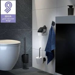 Toiletaccessoires|Brico Tiger Tune Toiletborstel Met Houder Zwart Metaal Geborsteld / Zwart