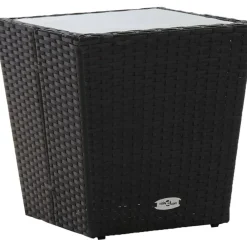 Brico Vidaxl Theetafel 41,5X41,5X43 Cm Poly Rattan En Gehard Glas Zwart- Tuintafels